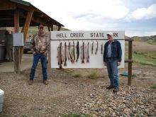 Jeff Landers of Miles City, MT and Ken Kershel of Wilbur, NE with 7 northern pike that weighted 12, 10, 8, 8, 6, 6, 6 and 3 eater walleye.