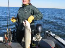 Stephanie Adams of Bozeman, MT with a 12 pound lake trout.