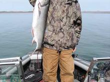Jimmy Ensign of Miles City, MT, with a 12-pound Laker.
