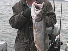 Melvin Lewis of Laurel, MT with as 13 pound lake trout.