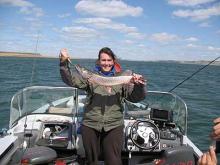 Windy Davis of Miles City, MT with a 6 pound northern pike.