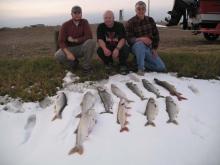 John Klamm, Mark Wiedeman and Jake Klamm all of Miles City, MT with 3- 7s, 8, 9, 3-10s and a 14 pound lake trout and an 4 and 6 pound northern pike.
