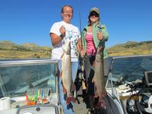 Laurie Carmichael and Becky Studer of Goodland, KS with a 8 and 10 pound northern pike.